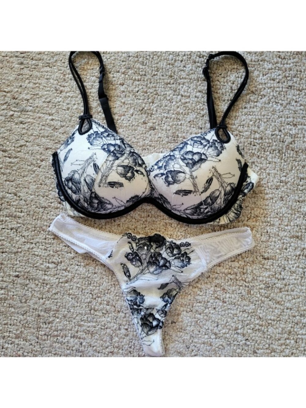 Victoria’s Secret Very Sexy Floral Bra & Panty Set 34D Medium Push Up Bra Lace - Picture 16 of 16